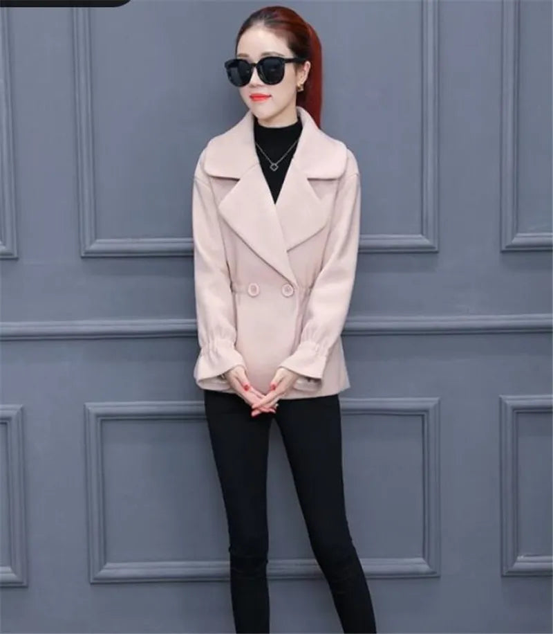 Elegant winter 100% wool Tops Female  coat for Autumn Winter Casual Short Jacket Double-Breasted Outerwear