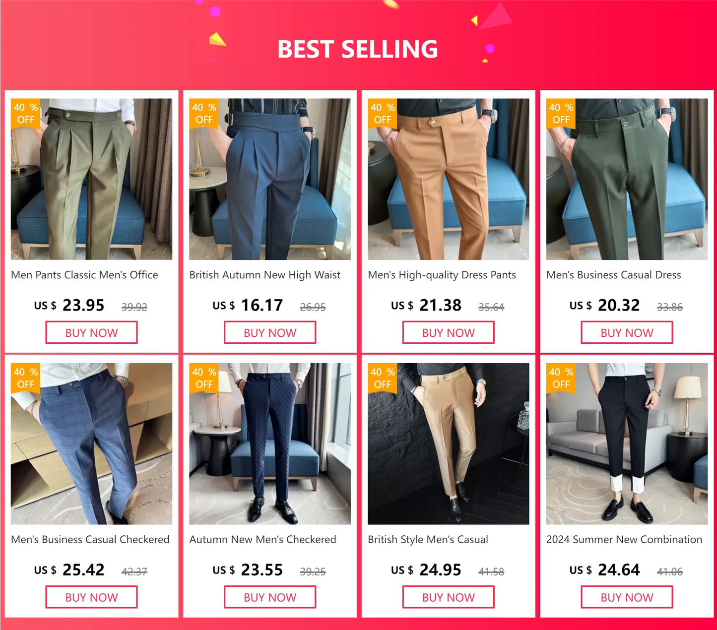 Men's Stretchy Casual Business Pants Spring Summer Breathable Full Length Home Work Trousers