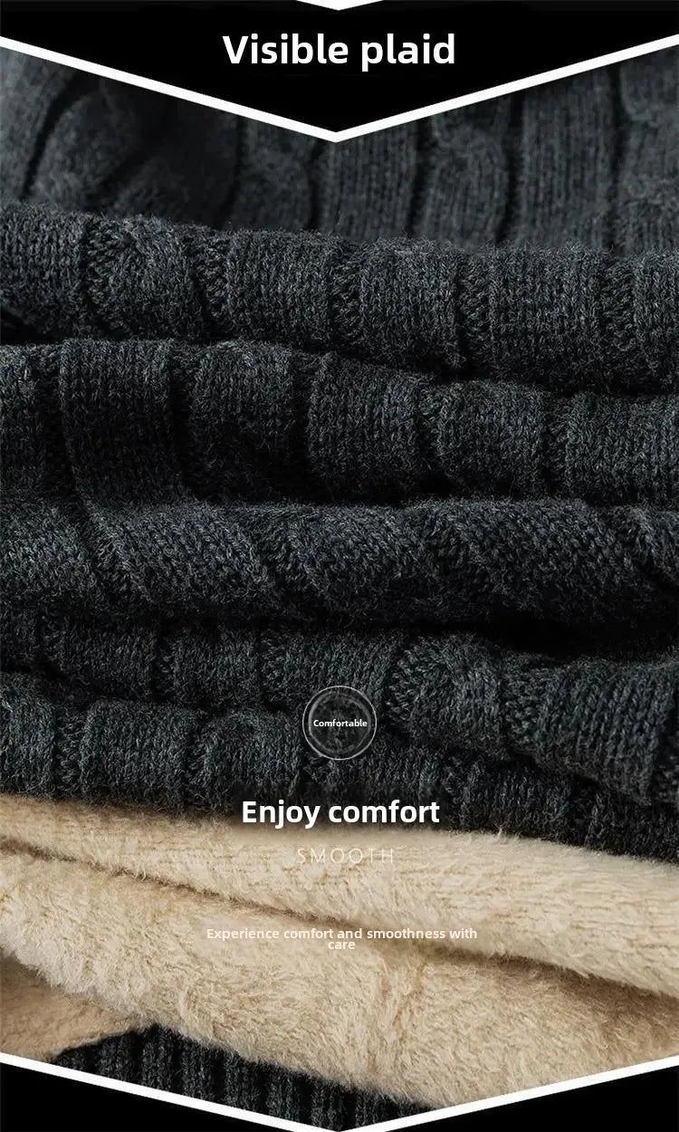 Men's Polo Turtle Neck Sweater Thick Cotton Knitted Top Fleece-Lined And Thickened Warm Bras Soft Winter Jumper