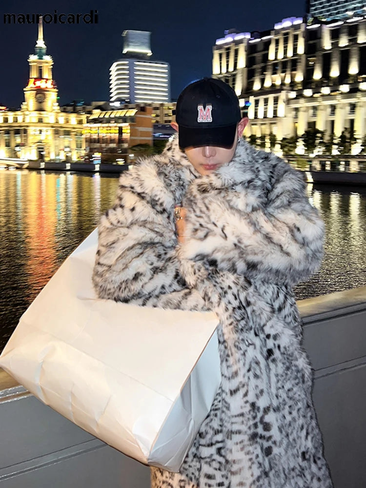 Mauroicardi Winter Long Colourful Thickened Warm Faux Fur Coat Men Runway European Fashion Luxury Designer Clothe