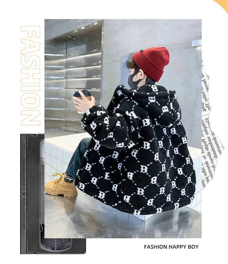 Teenage Warm Wool Jacket Zip Up Hoodie Blends Outerwear
