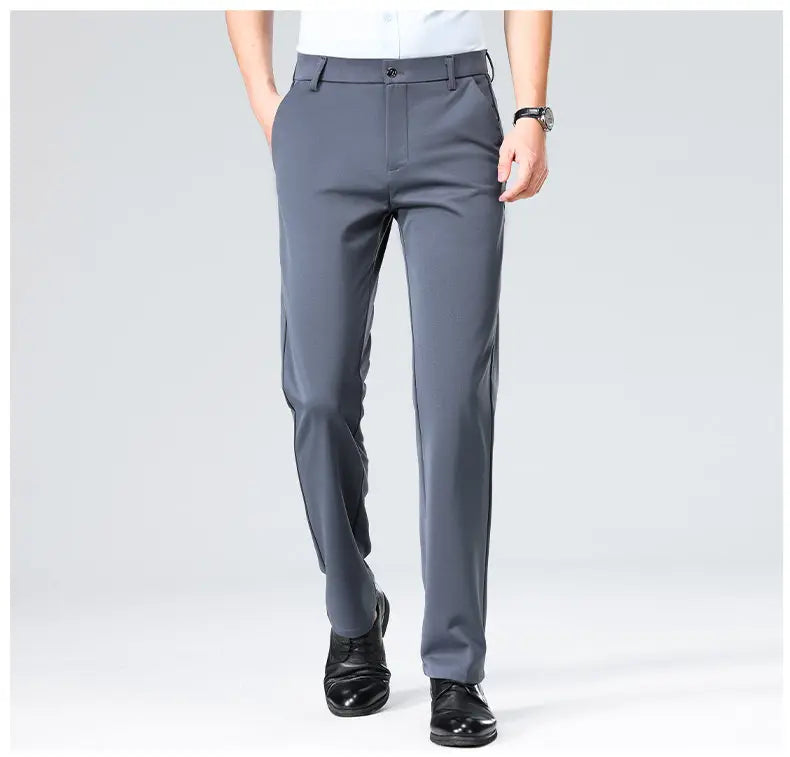 Men's Stretchy Casual Business Pants Spring Summer Breathable Full Length Home Work Trousers