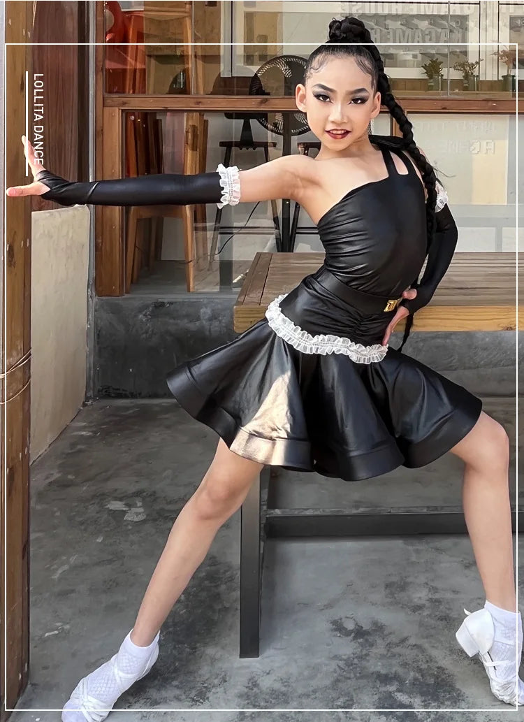 Girls' Latin Dance Dress – Lightweight Polyester Performance Wear for Practice &amp; Competition