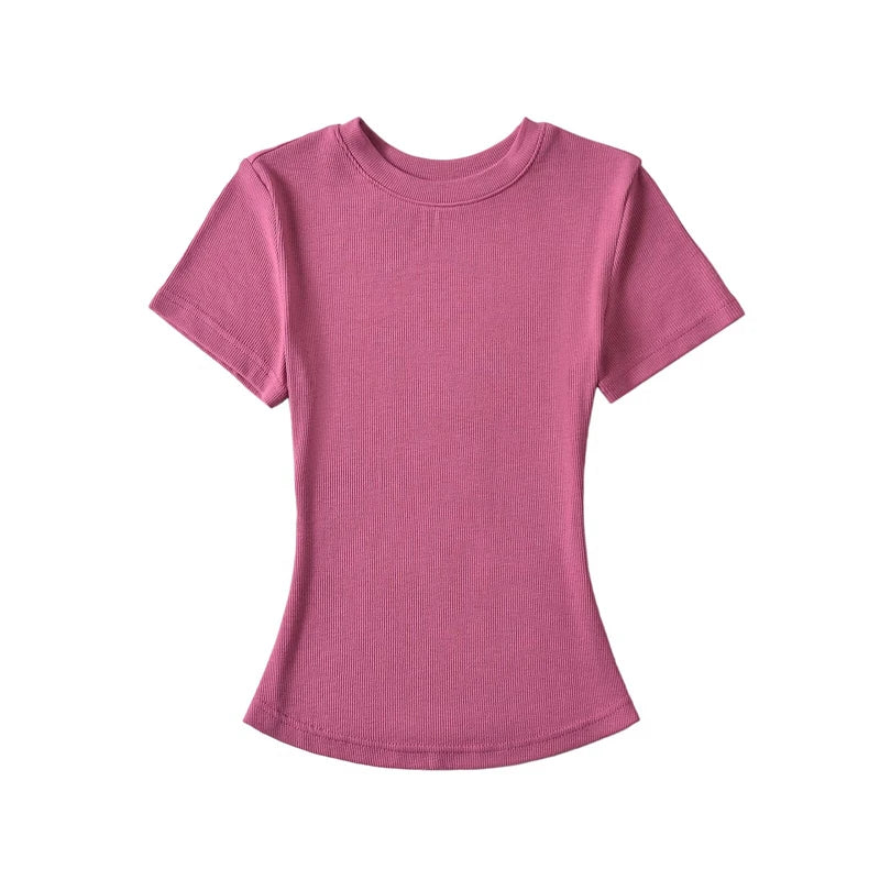 STVY Women's Slim Fit Solid Knit Tee with O-Neck - High Street Spring/Summer Top