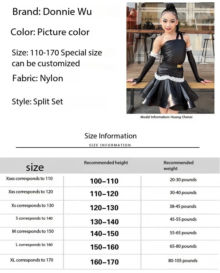 Girls' Latin Dance Dress – Lightweight Polyester Performance Wear for Practice &amp; Competition