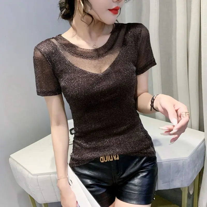 NoEnName_Null Women's Casual O-Neck Summer Tee – Solid Color, Slight Stretch, Short Sleeves