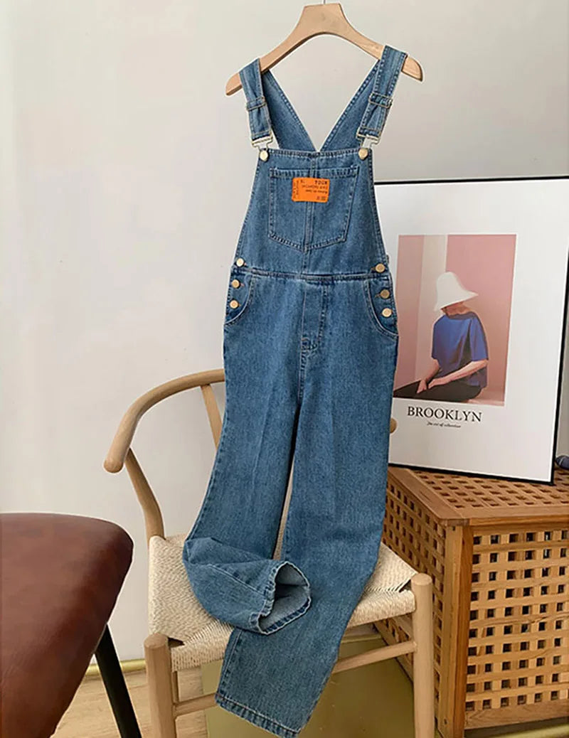 MEXZT Jumpsuits  Denim Overalls Vintage Loose Casual Wide Leg Jeans