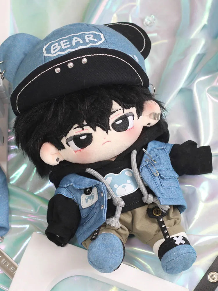 20cm Trendy Boy Pure Cotton Plush Doll Street Dance Youth Cosplay Hoodie Denim Jacket