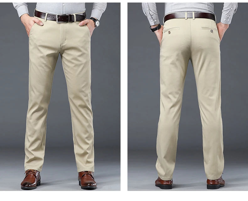 HIQOR Winter Fleece Men's Casual Pants Stretch Solid Business Straight Trousers ideally for Office .