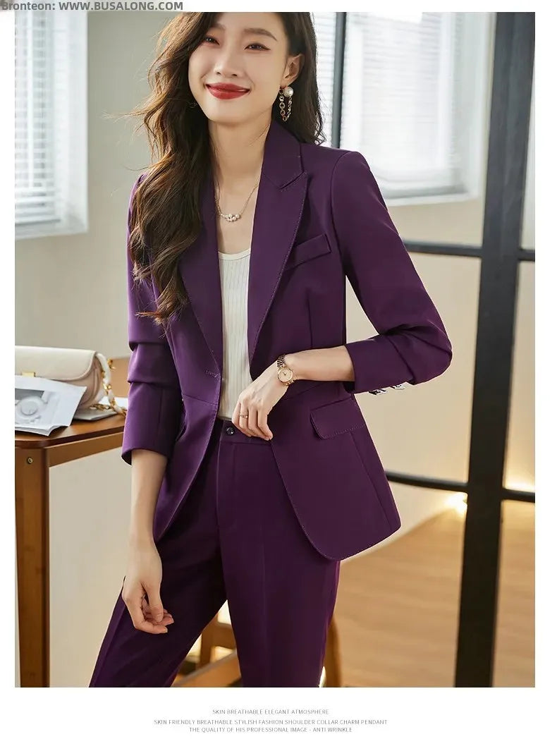 Busalong Autumn/Winter Women's Long Sleeve Professional Western-style Elegant Trousers for Interview Sales Workwear