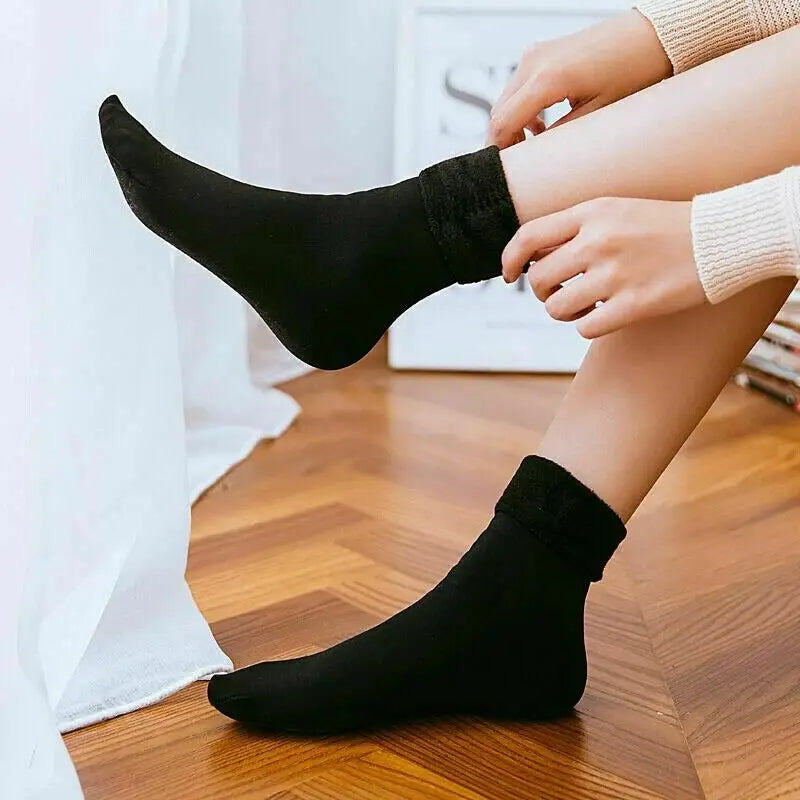 Velvet Women Winter Warm Thicken Socks, Thermal Soft Casual Solid Colour Wool Cashmere Home Snow Boots Floor Sock 1Pairs