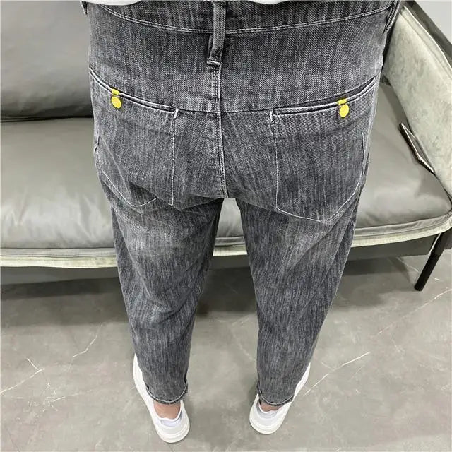 Fashionable Summer Autumn Luxury Cotton Trousers for Men Slim Solid Jeans with Stretch Classic Casual and Formal Wear Grey Jeans