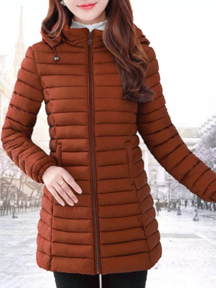 Women's Jacket Oversize Lightweight Padded Jacket Winter Women Removable Hood Warm Cotton Clothes Middle Length Slim Warm Parkas