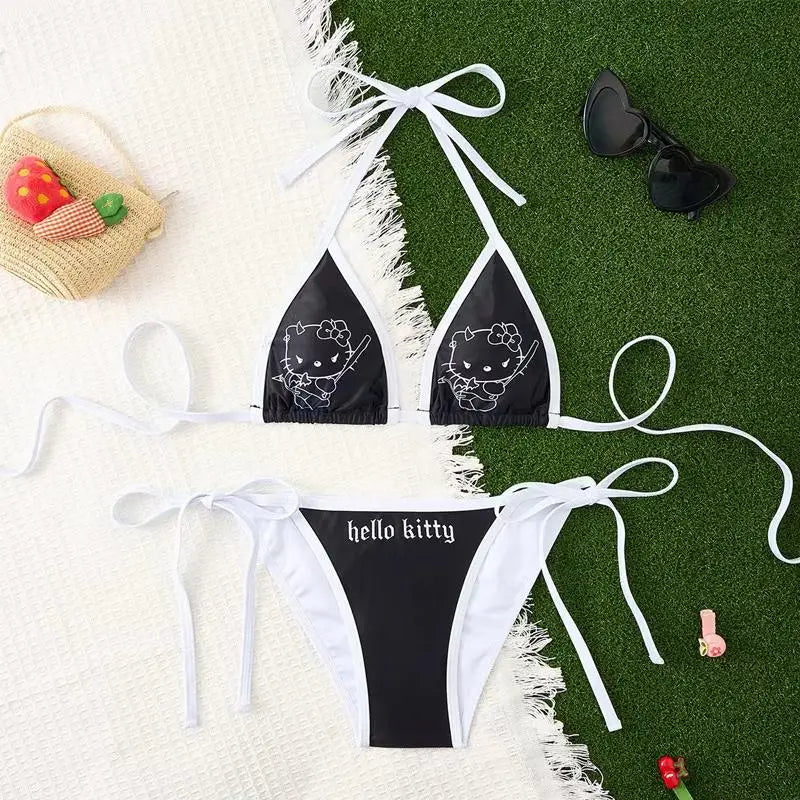 Hello Kitty Swimsuits Women Sexy Bikini Set 2Pcs Split Strap Adjustable Swimming Summer underwear.