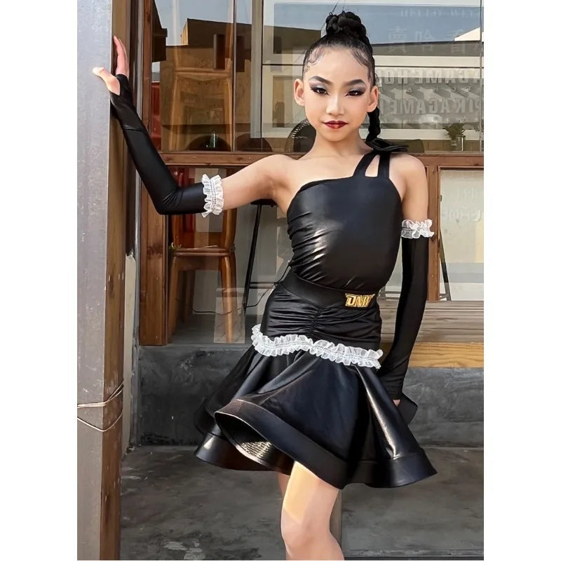 Girls' Latin Dance Dress – Lightweight Polyester Performance Wear for Practice &amp; Competition