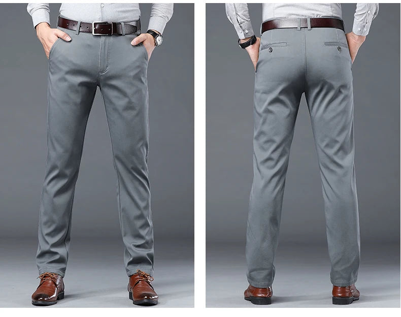 HIQOR Winter Fleece Men's Casual Pants Stretch Solid Business Straight Trousers ideally for Office .