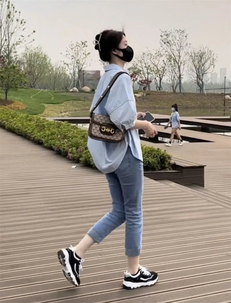 NoEnName_Null Women's Loose Fit Casual Shirt – Turn-down Collar Batwing Sleeve Cardigan