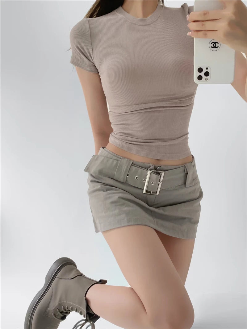 STVY Women's Slim Fit Solid Knit Tee with O-Neck - High Street Spring/Summer Top