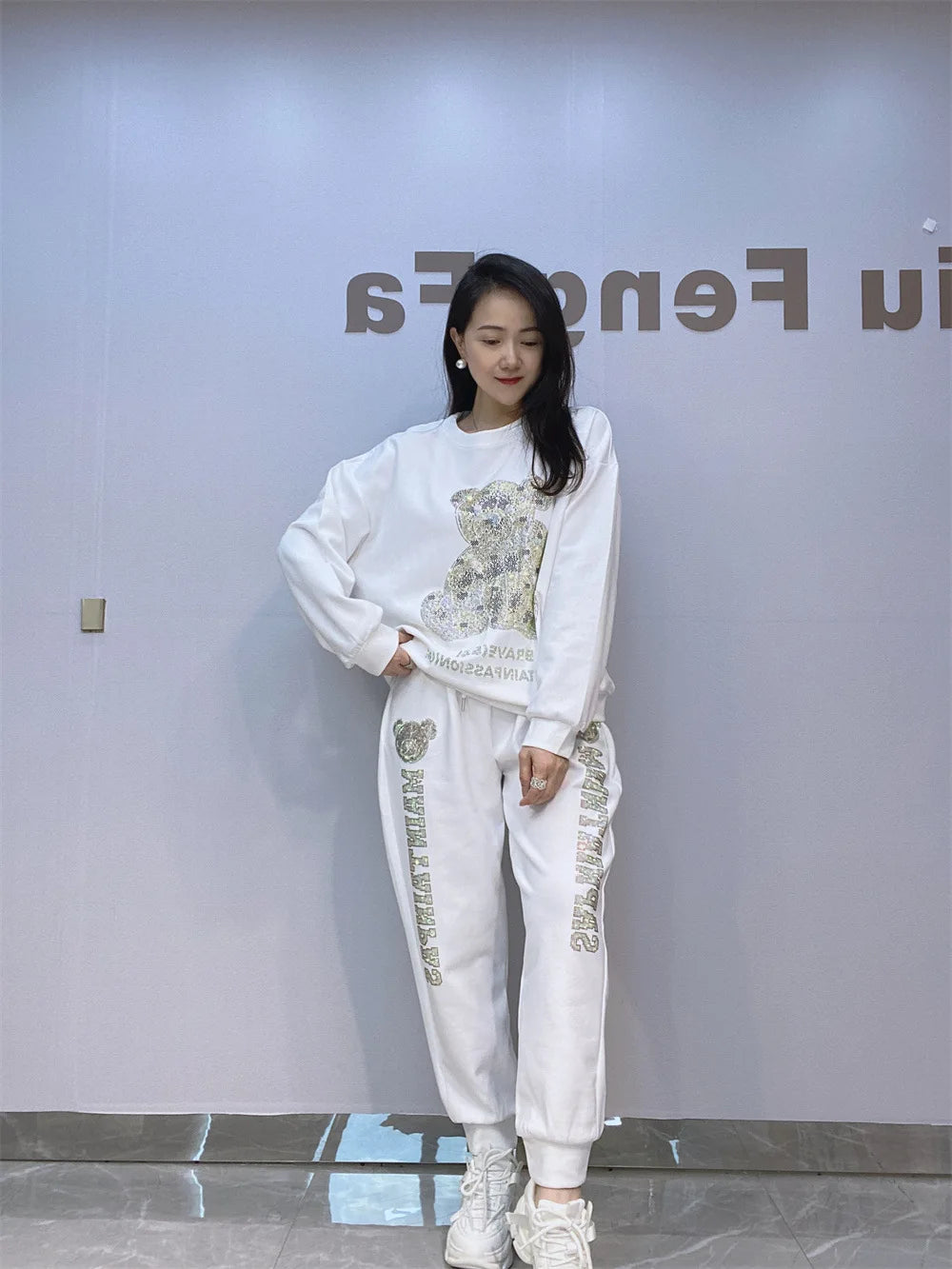 NoEnName_Null Casual Autumn/Winter Cartoon Pattern Pullover Set with Drawstring Waist and Pockets  &nbsp;