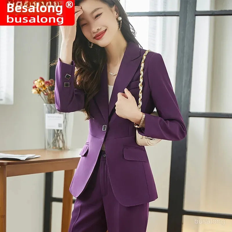 Busalong Autumn/Winter Women's Long Sleeve Professional Western-style Elegant Trousers for Interview Sales Workwear