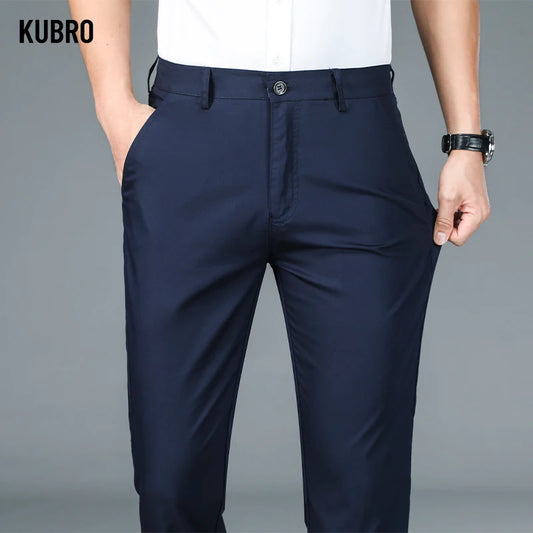 KUBRO Smart Casual Men’s Suit Pants – Cotton and Polyester Blend, Button Fly, Perfect for Business