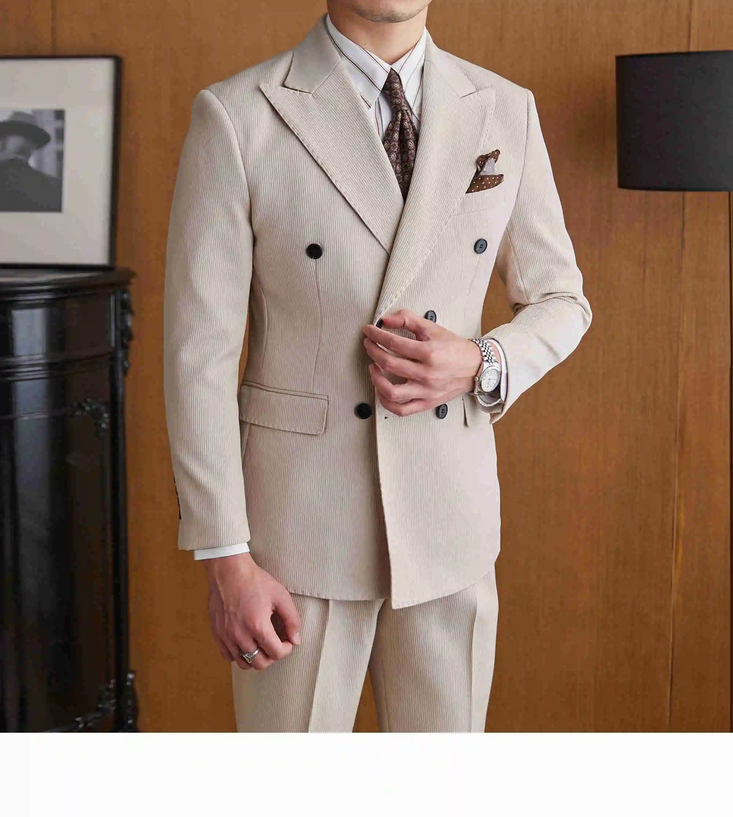 High Quality Double Breasted Suit 2 Pieces designed for Wedding, as well as for Business Formal Casual  Office.