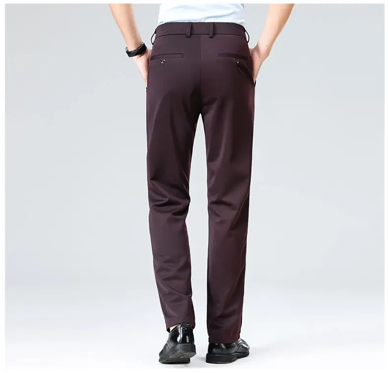 Men's Stretchy Casual Business Pants Spring Summer Breathable Full Length Home Work Trousers