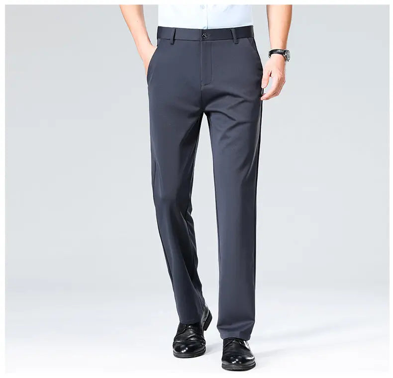 Men's Stretchy Casual Business Pants Spring Summer Breathable Full Length Home Work Trousers