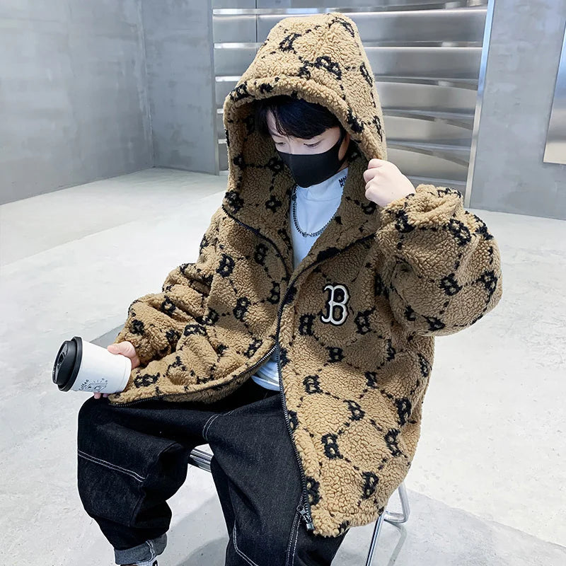 Teenage Warm Wool Jacket Zip Up Hoodie Blends Outerwear