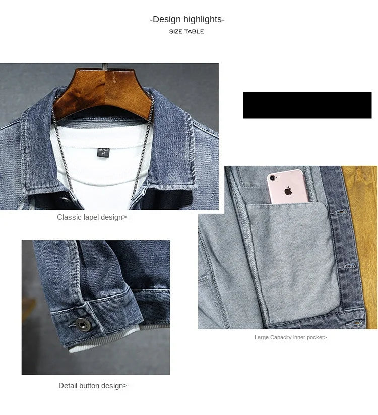 NoEnName_Null Men's Casual Denim Jacket - Spring/Autumn Lightweight Outerwear