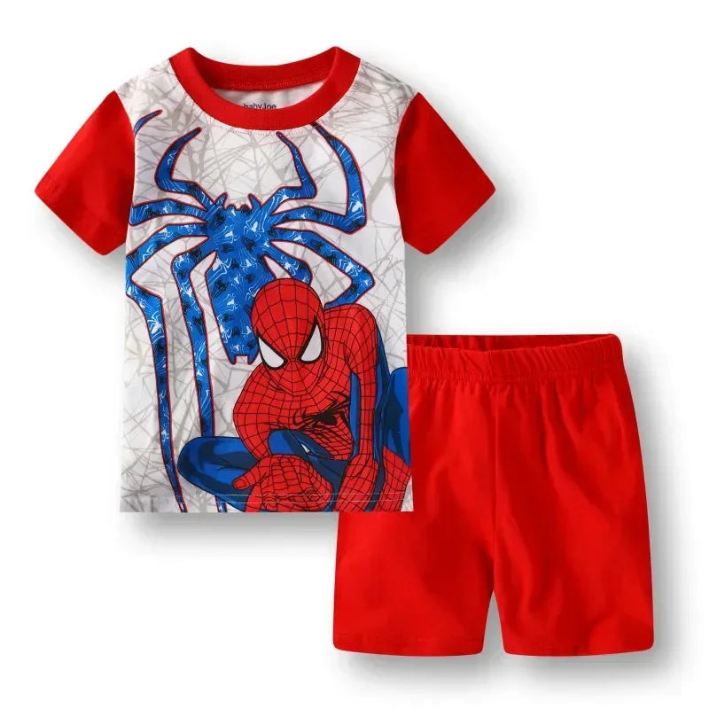 MINISO Kids Cartoon Pajama Sets – Short Sleeve Summer Outfits for Boys &amp; Girls (Spiderman, Iron Man, Mickey, Elsa &amp; More)