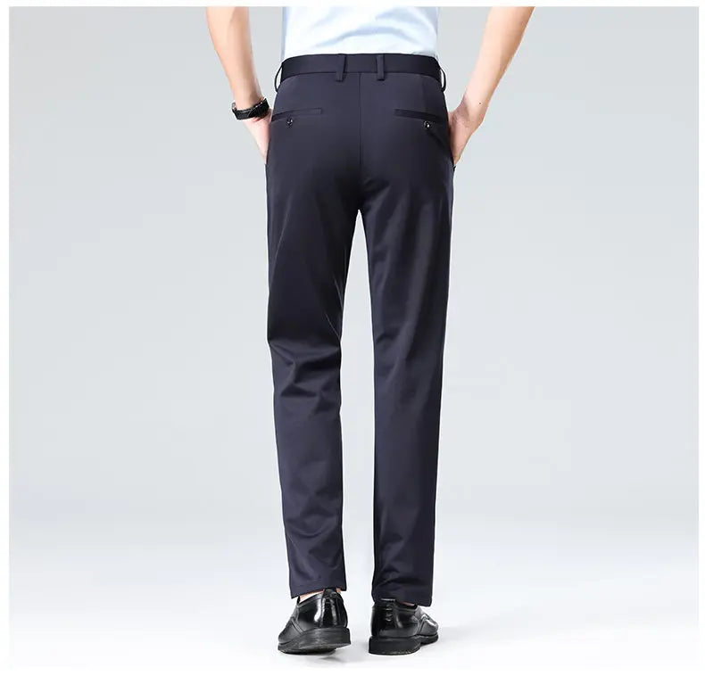 Men's Stretchy Casual Business Pants Spring Summer Breathable Full Length Home Work Trousers