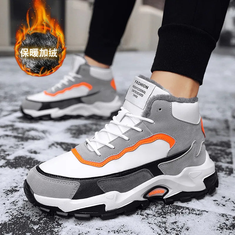 Winter Mens Casual Sneakers Fleece Keep Warm  Men High Top Plus Fur Cotton Large Size men shoes.