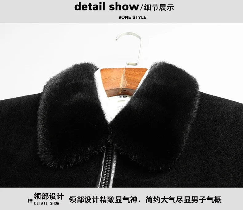 New sheep shearing fur integrated men's short leather jacket mink hair lapel men's fur coat coat thick coat