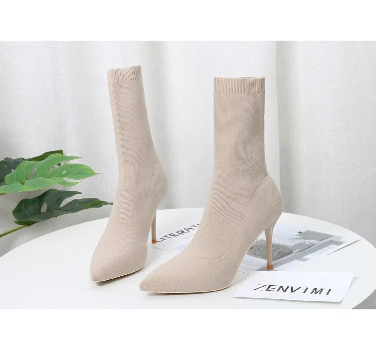 Sexy Boots Knitting Stretch Boots High Heels for Women