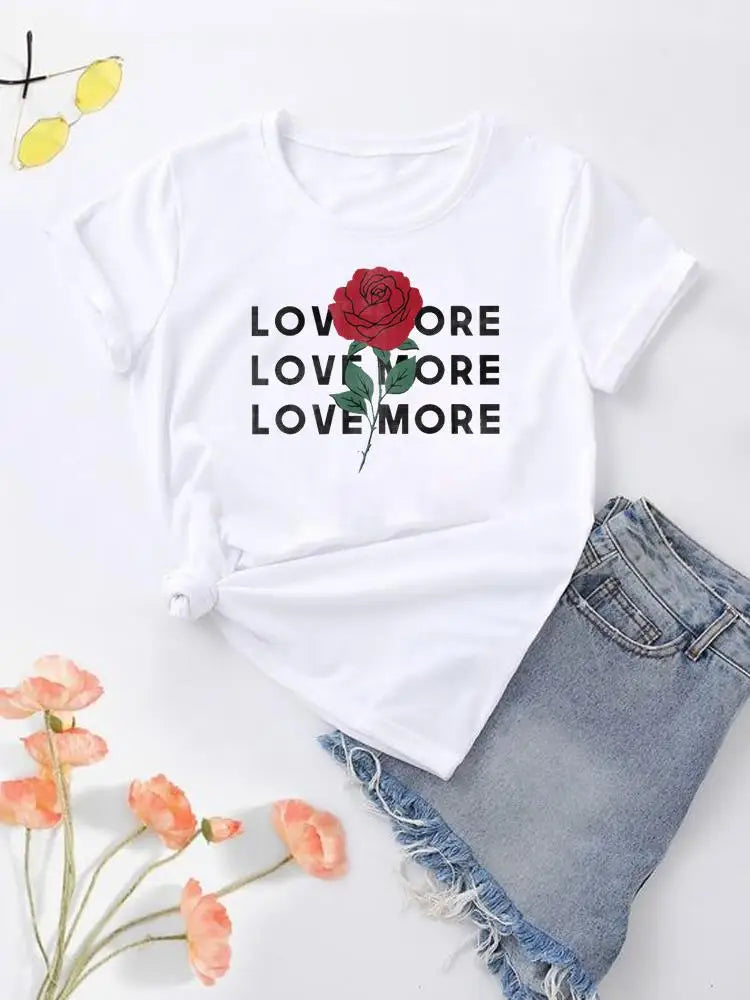 NoEnName_Null Women's Cartoon Print Casual O-Neck T-shirt – Summer Top