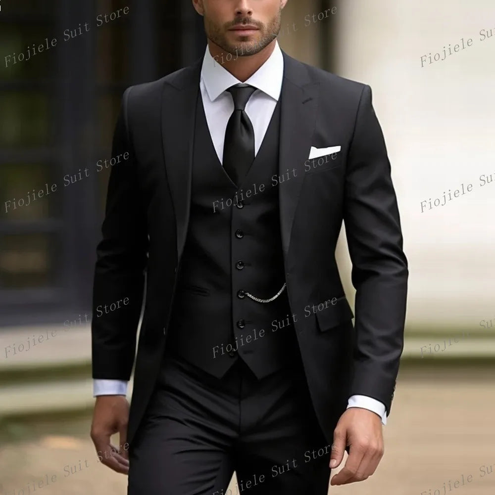 Fiojiele Men's Formal Wedding Suit - Cotton-Polyester Blend, Single Breasted, Four-Season Comfort