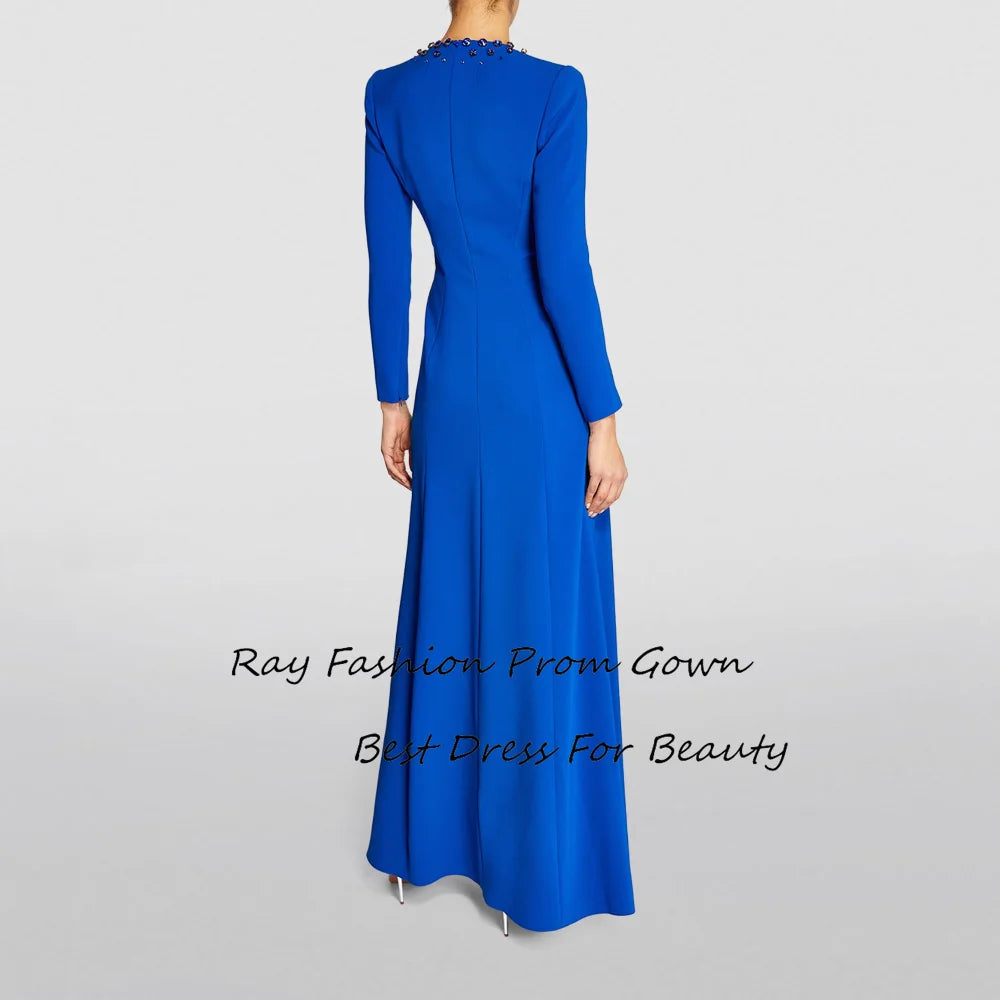 Ray Fashion Pretty Mermaid Prom Dress O Neck Long Sleeves With Beading Crystal Women Formal Occasions فساتين سهرة Saudi Arabia