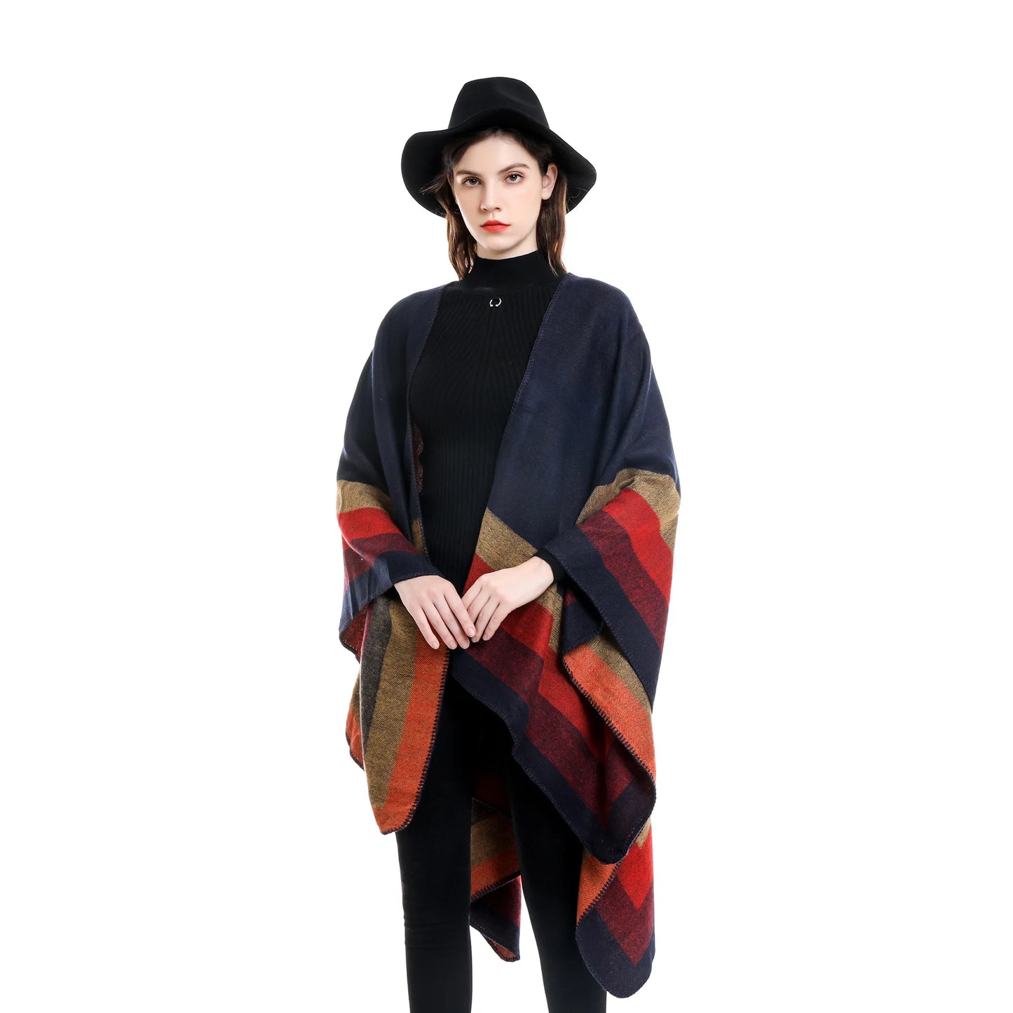 2024 New Fashion Winter Warm Plaid Ponchos And Capes For Women Oversized Shawls and Wraps up Cashmere Pashmina Female Bufanda Mujer