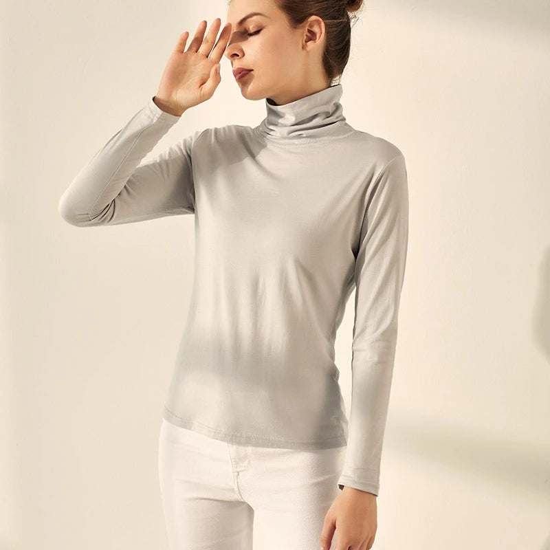 80 silk tops for women top long sleeve tops turtle neck clothing woman