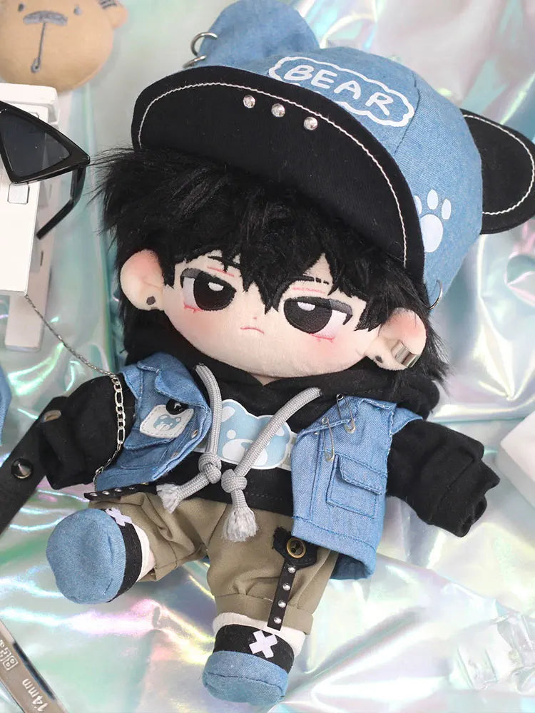 20cm Trendy Boy Pure Cotton Plush Doll Street Dance Youth Cosplay Hoodie Denim Jacket