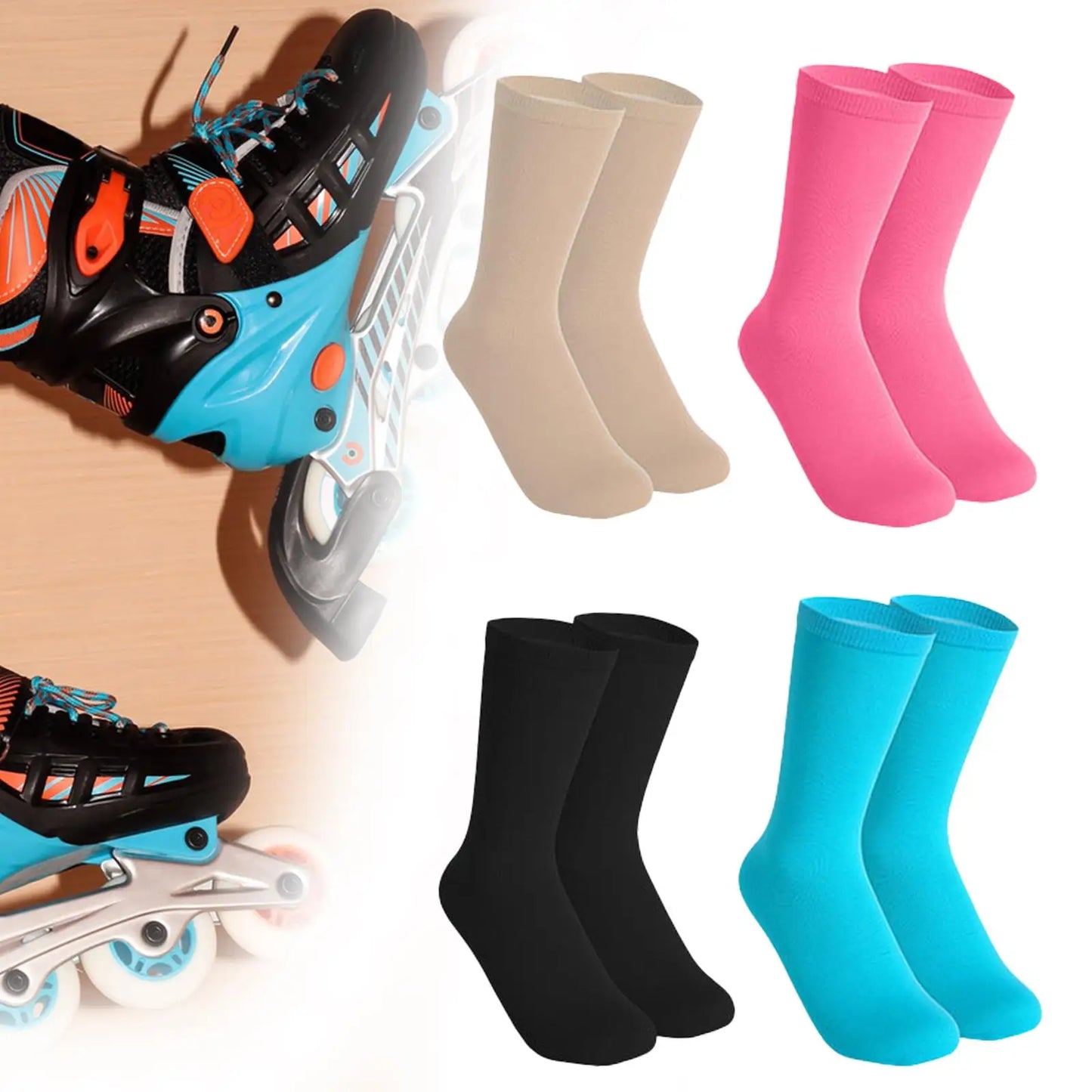 Ice Skating Socks, Figure Skating Socks, Roller Skating Socks, Elastic Comfortable Cotton Knee High Socks for Students