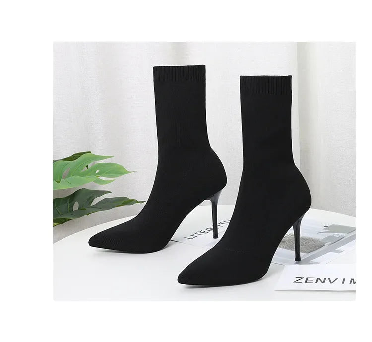 Sexy Boots Knitting Stretch Boots High Heels for Women