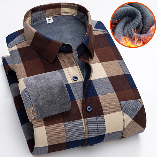 NoEnName_Null Men’s Casual Flannel Plaid Shirt - Full Sleeves, Turn-Down Collar, Perfect for Winter