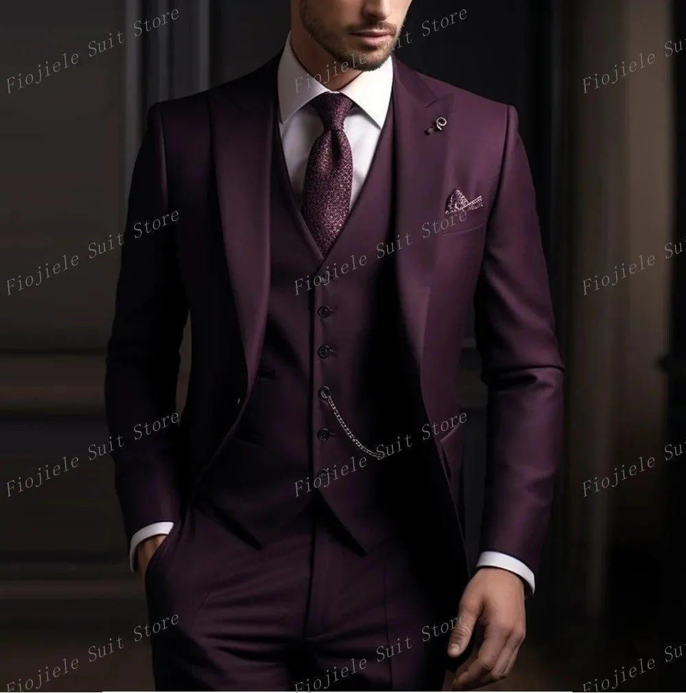 Fiojiele Men's Formal Wedding Suit - Cotton-Polyester Blend, Single Breasted, Four-Season Comfort