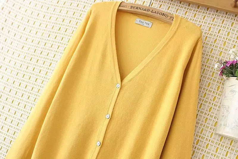 Plus Size Jumper Autumn Long Sleeve V-Neck WOMEN Mercerised Cotton Knitted Cardigan Spring Brief Solid Color Knitwear