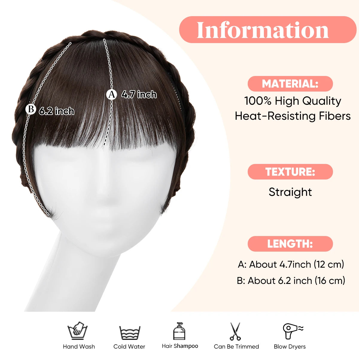 SARLA Blunt Bangs Clip-In Hair Extension – High Temperature Fiber, Pure Color, Permable