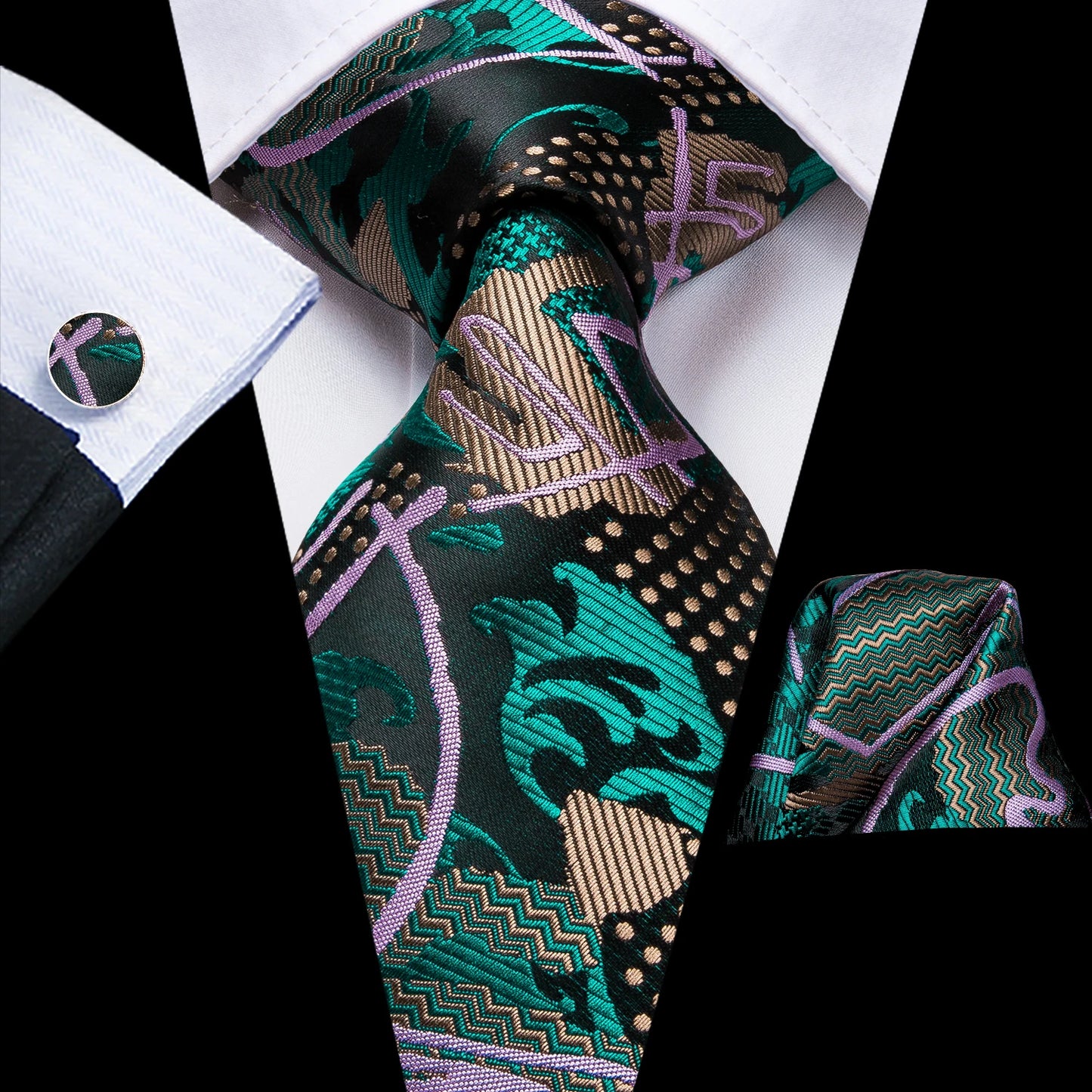 Hi-Tie Silk Neck Tie Set for Men – Patchwork Design