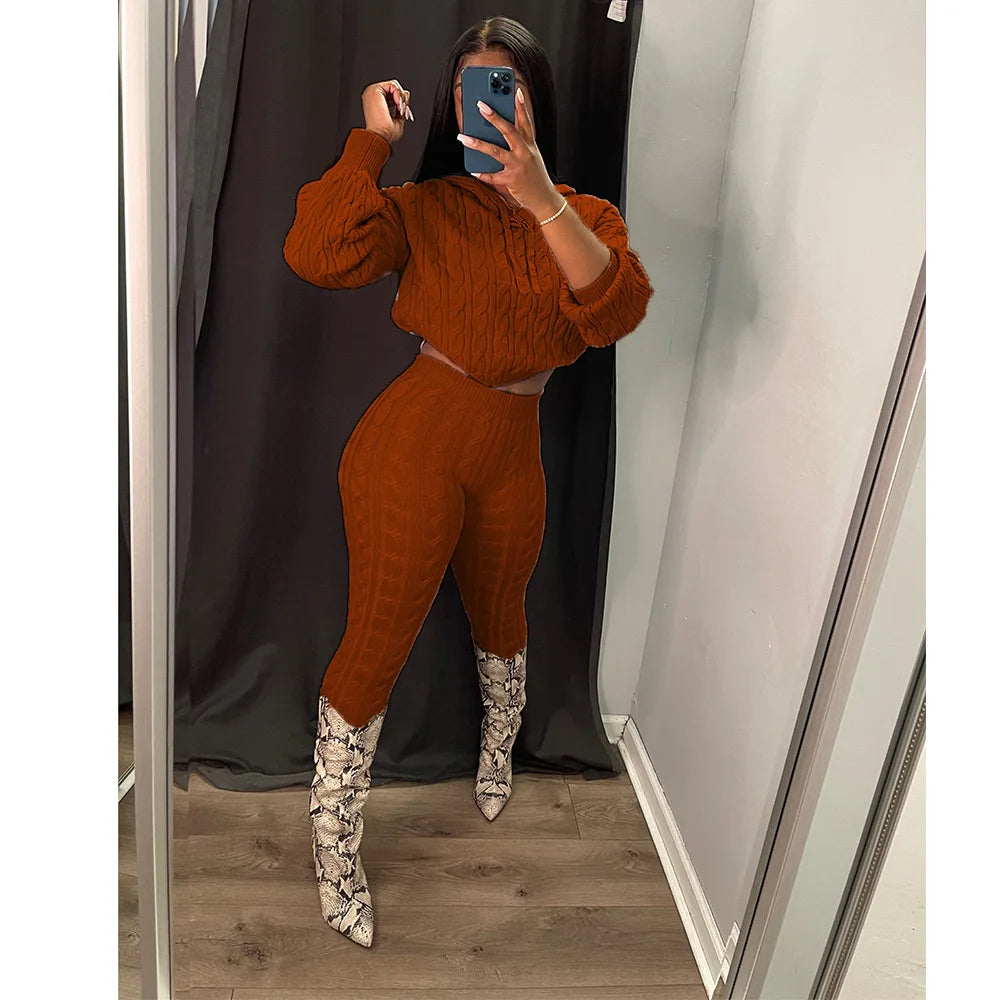 Fall Winter Women Skinny Hoodies and Pant Casual Two Piece Outfits