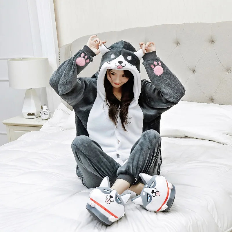 Women's Cartoon Flannel Pajama Set